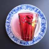 金彩が映える赤いショットグラス　アンティーク
