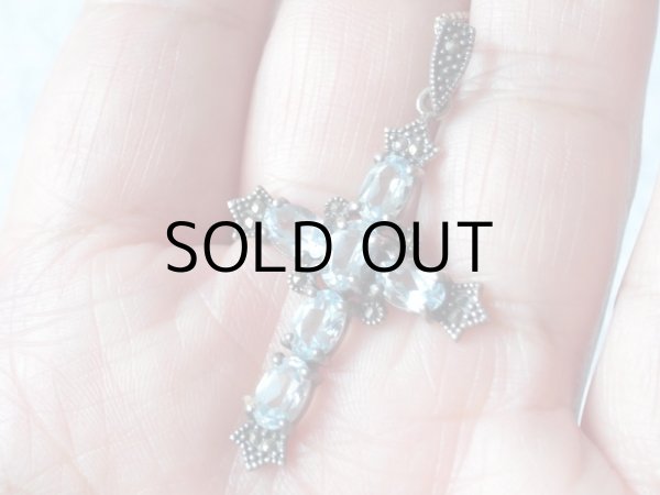 画像5: ミントなガラスのシルバークロスペンダント  アンティーク (5)