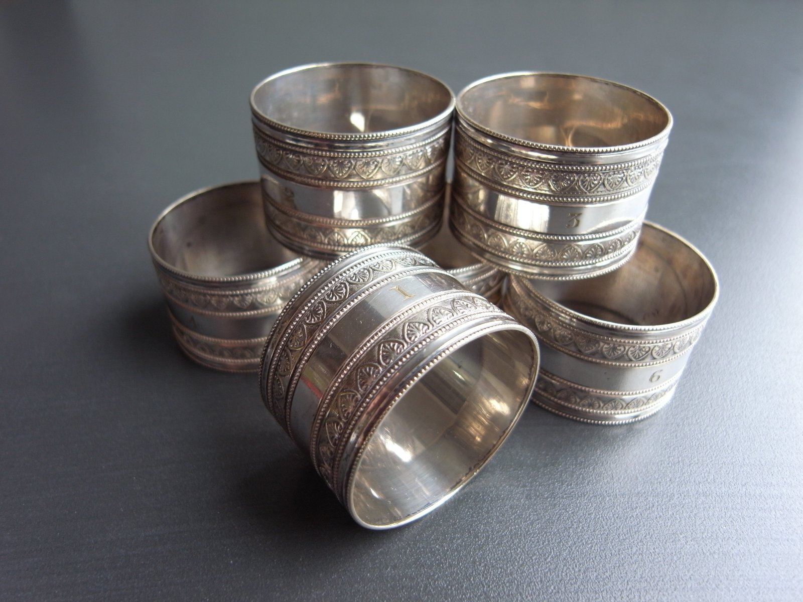 ウィドマン　アンティーク　ナプキンリング　6個セット　シルバー835 銀器 ドイツ 純銀 シルバー835 ローズデザイン ナプキンリング6個